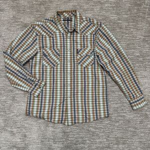 Cinch Shirt Men XL Green Orange Blue Plaid Pearl Snap Western Cowboy Long Sleeve